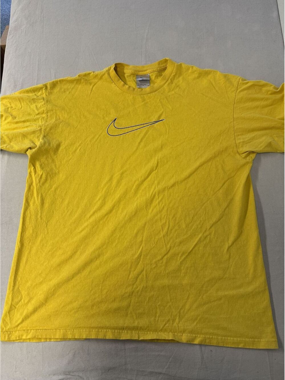 Y2K Nike Swoosh Yellow T-shirt Minimalist Grey Tag - X